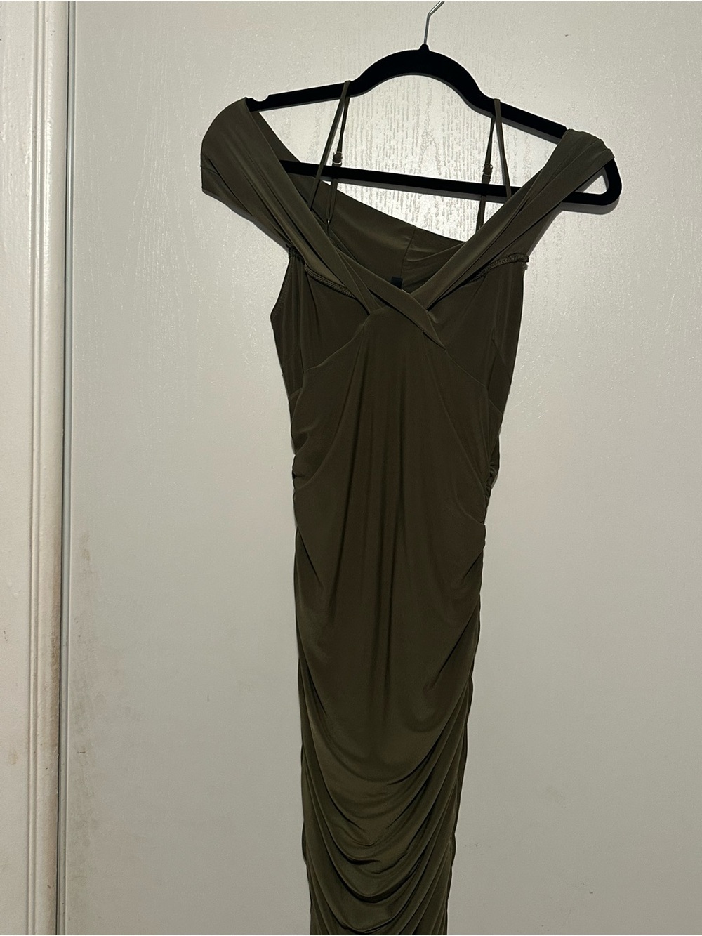 Fashion Nova Olive Green One-Shoulder Ruched Dress